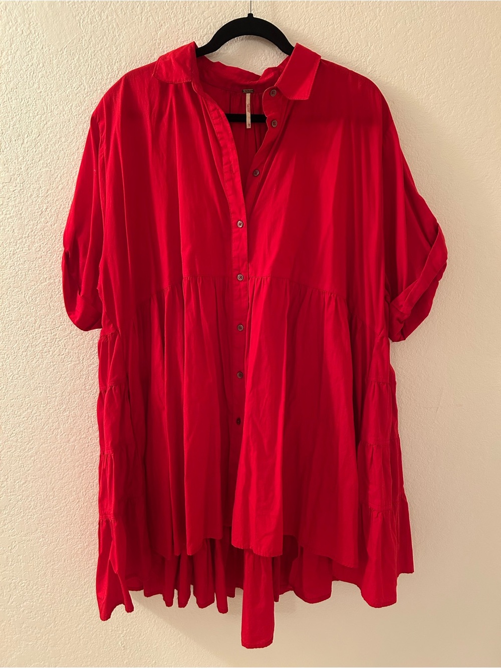Free People Vibrant Red Button-Front Tunic